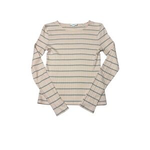 Vince Womens Ribbed Long Sleeve Striped Top Pink Grey Crew Neck Size Small‎